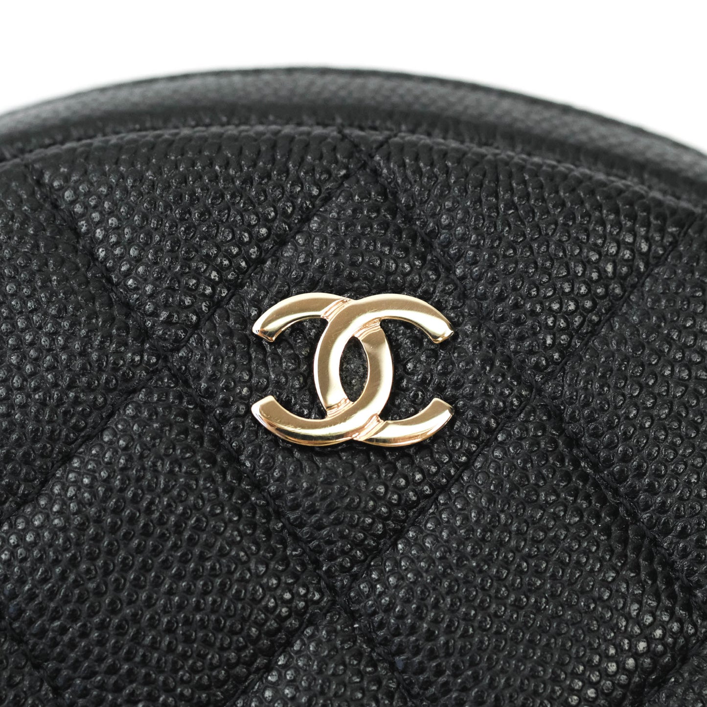 Chanel CC Round Coin Purse Black Caviar Gold Hardware