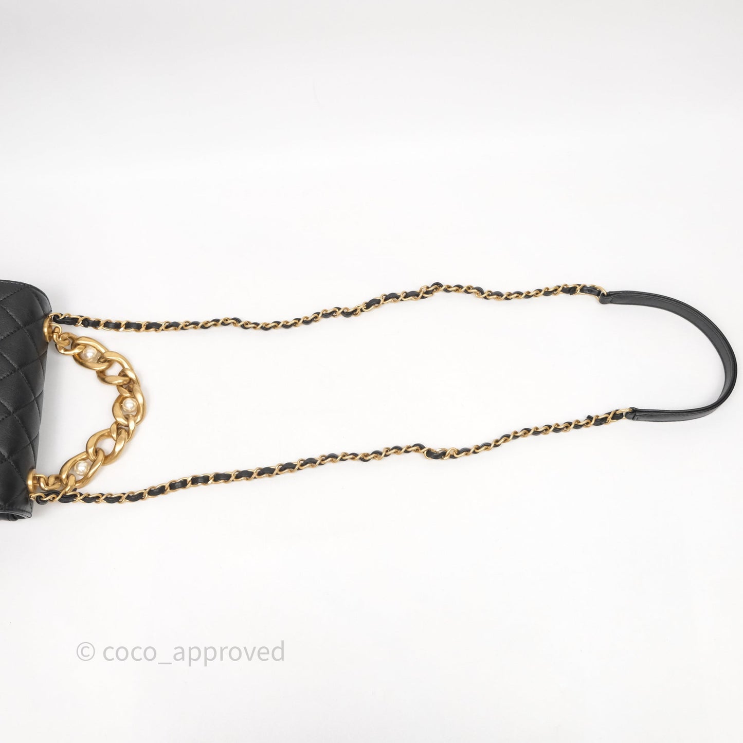 Chanel Pearl Chain Bag Black Calfskin Aged Gold Hardware