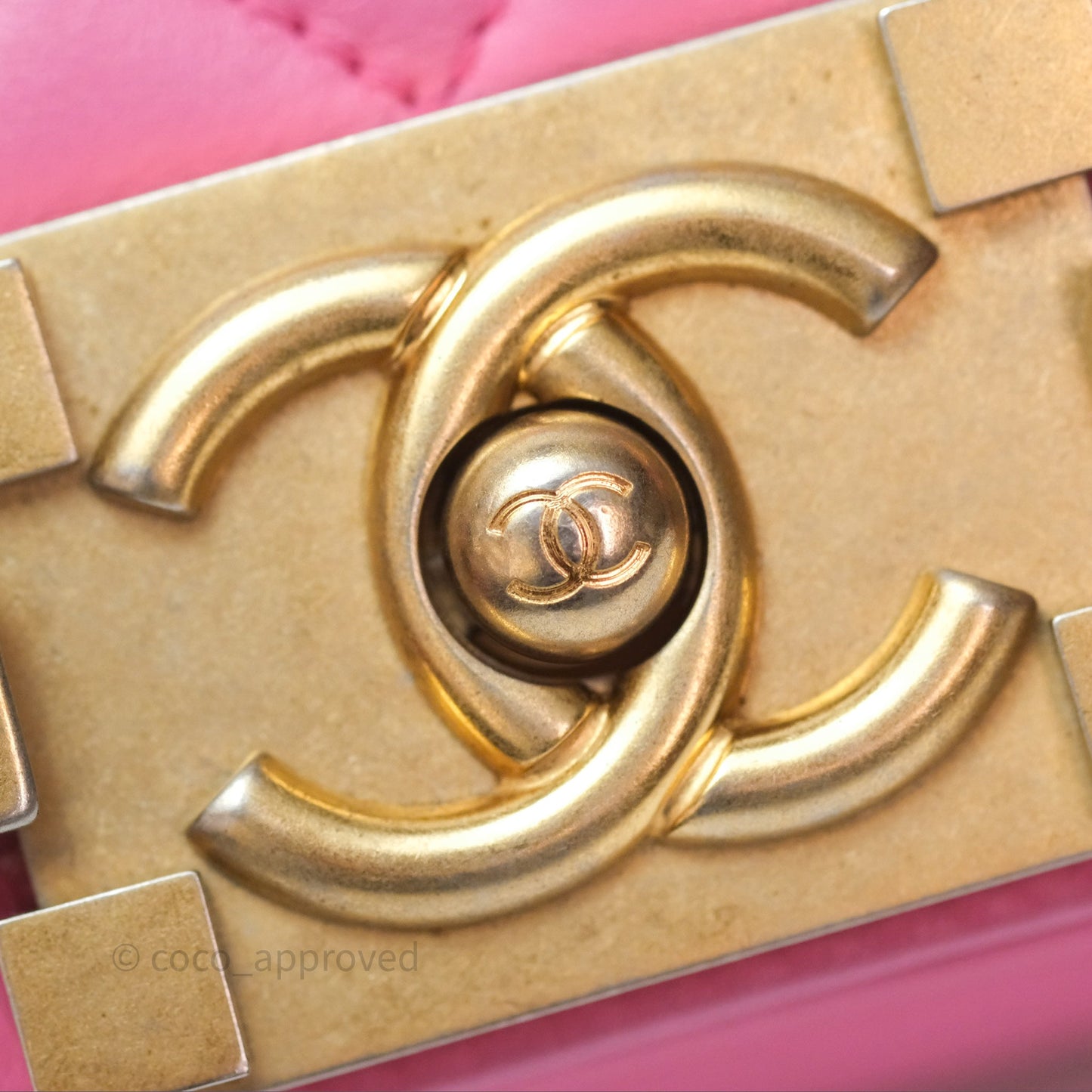 Chanel Small Boy Pink Calfskin Aged Gold Hardware