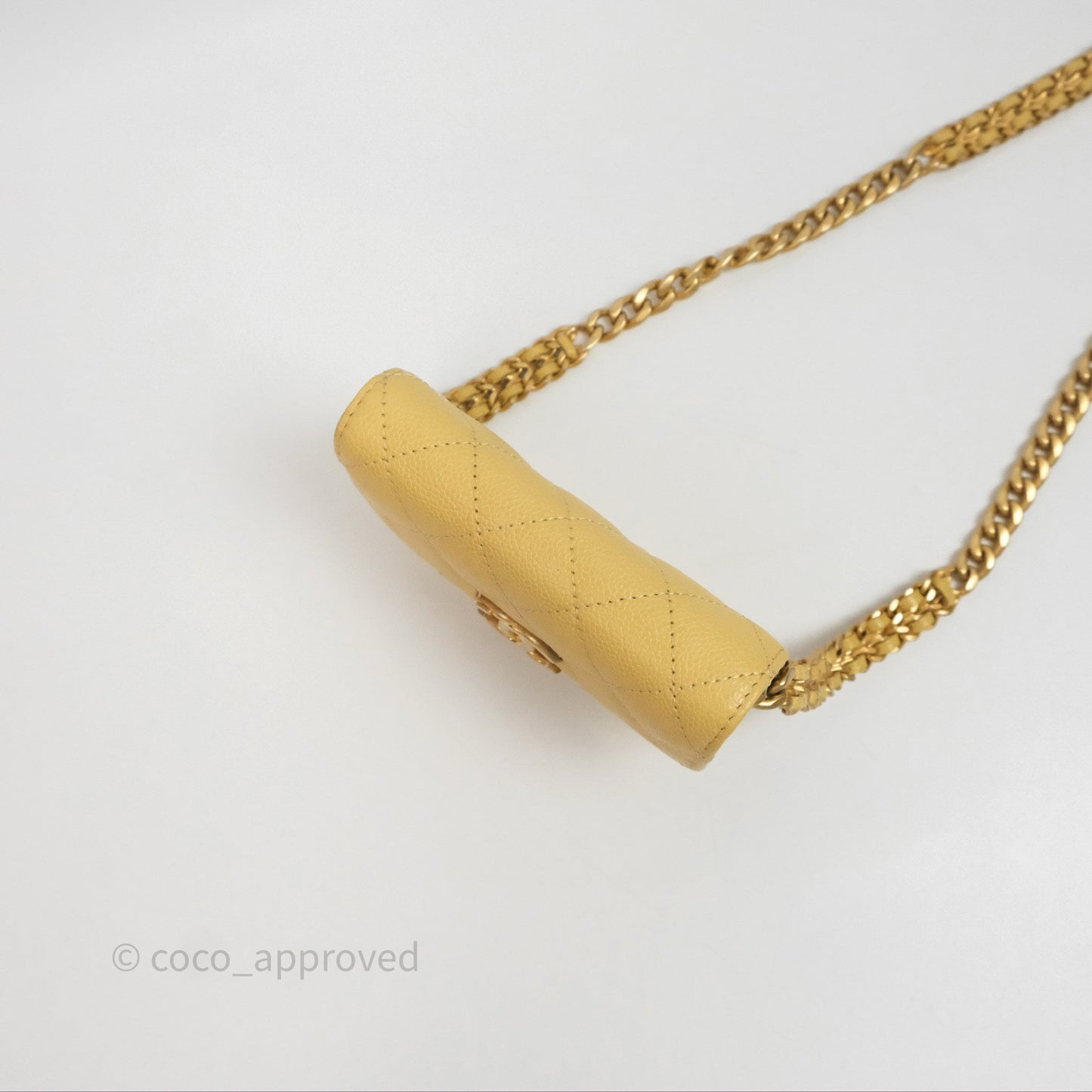 Chanel Mini Clutch With Chain Yellow Caviar Aged Gold Hardware