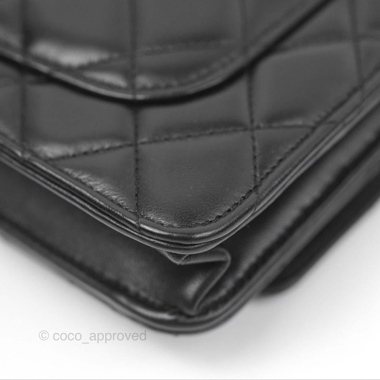 Chanel Quilted Pearl Crush Wallet on Chain WOC Black Lambskin Aged Gold Hardware