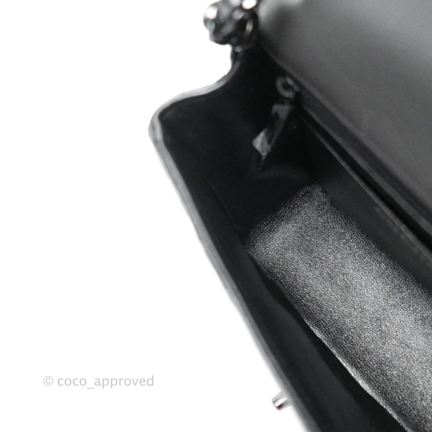 Chanel Mini Square Chevron Black Crumpled Metallic Patent So Black