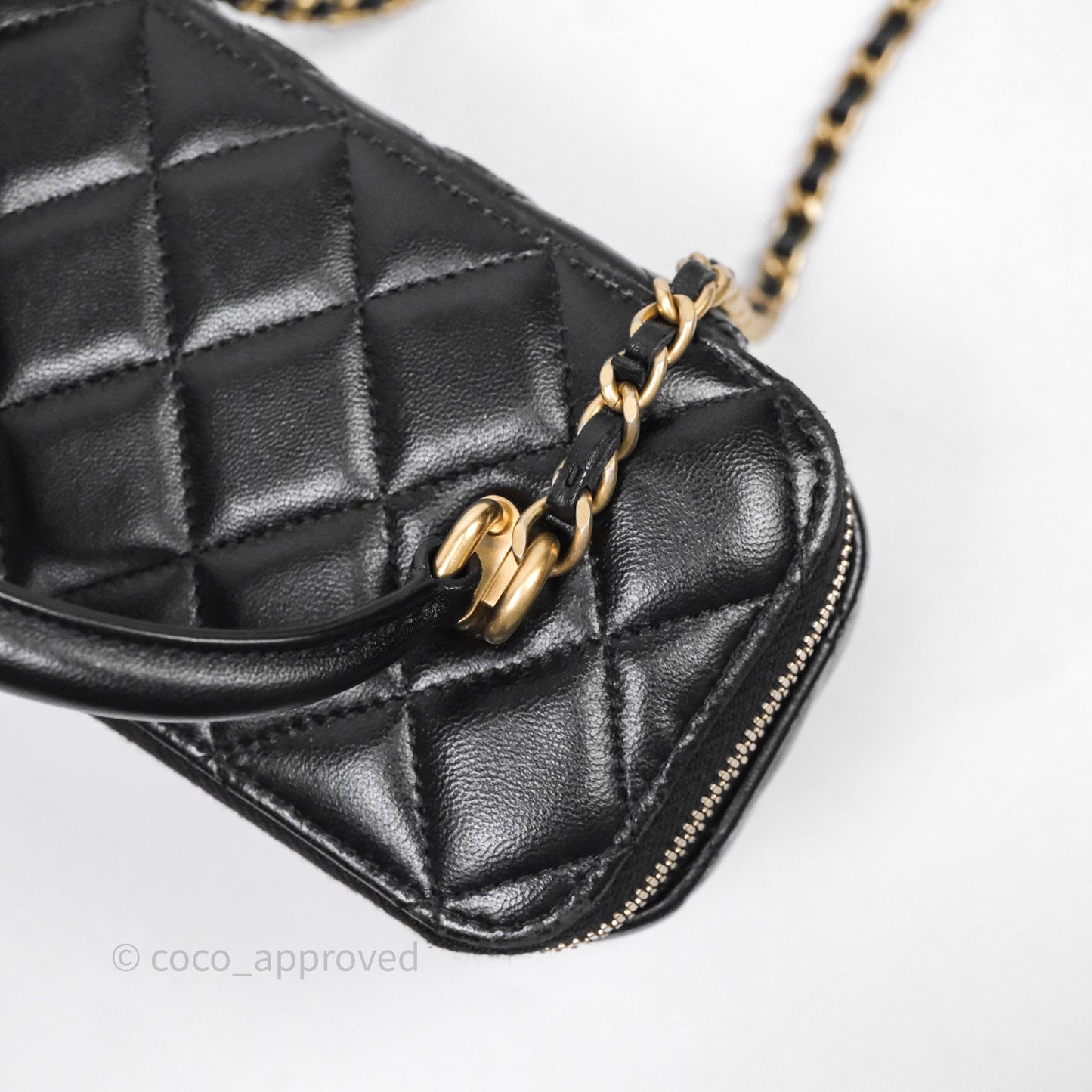 Chanel Vanity Rectangular Top Handle Black Lambskin Gold Hardware