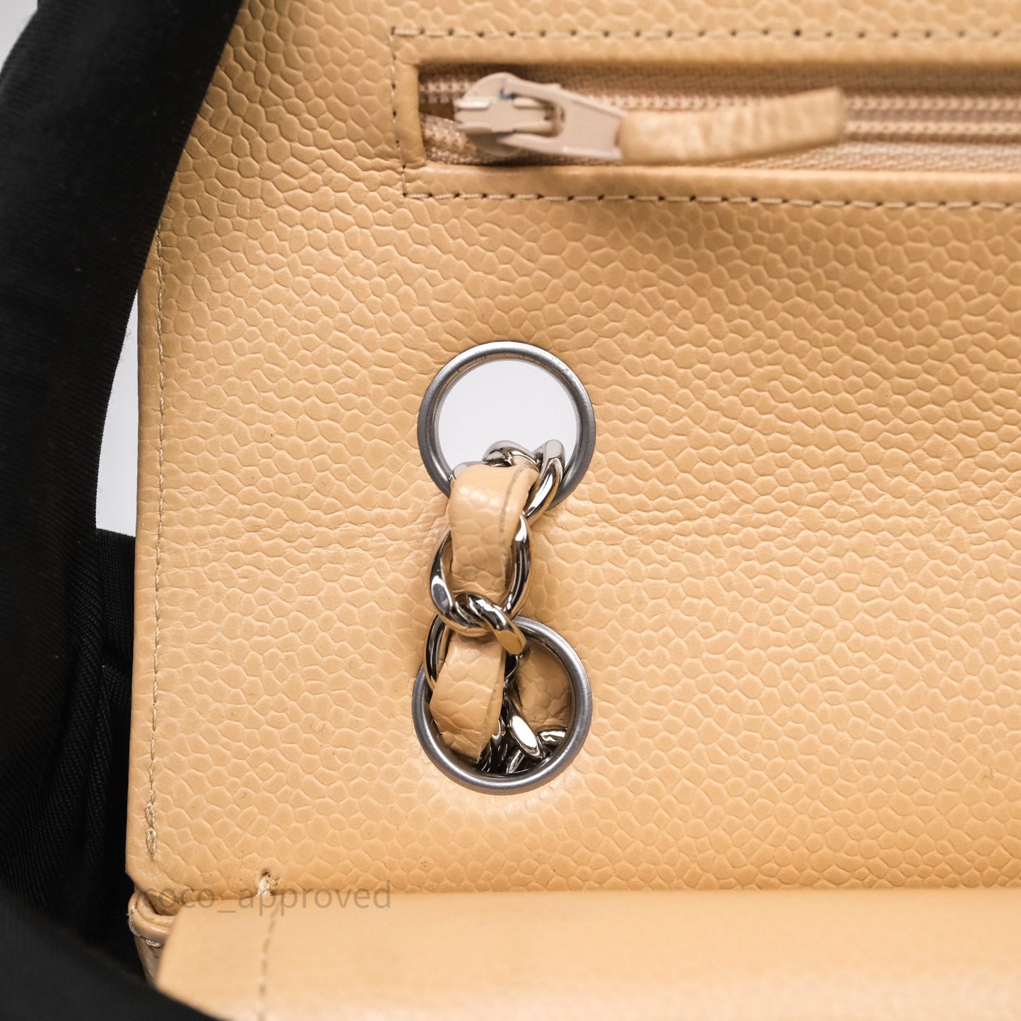 Chanel Classic M/L Medium Flap Quilted Beige Caviar Silver Hardware
