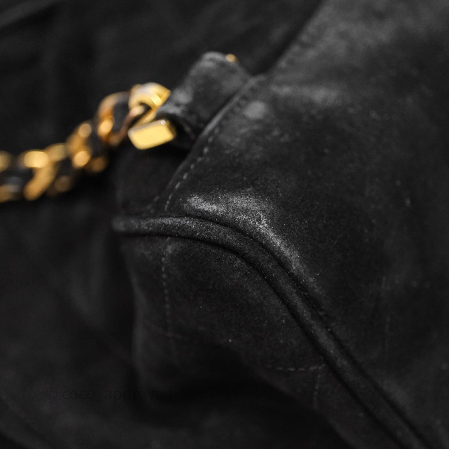 Chanel Vintage Quilted Suede CC Backpack Black Gold Hardware