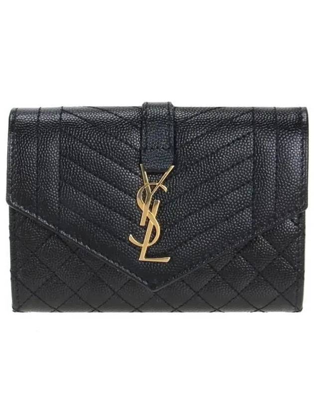 Luxury Saint Laurent Matelasse Monogram Envelope Small Half Wallet Black