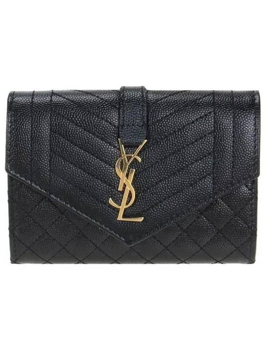 Luxury Saint Laurent Matelasse Monogram Envelope Small Half Wallet Black