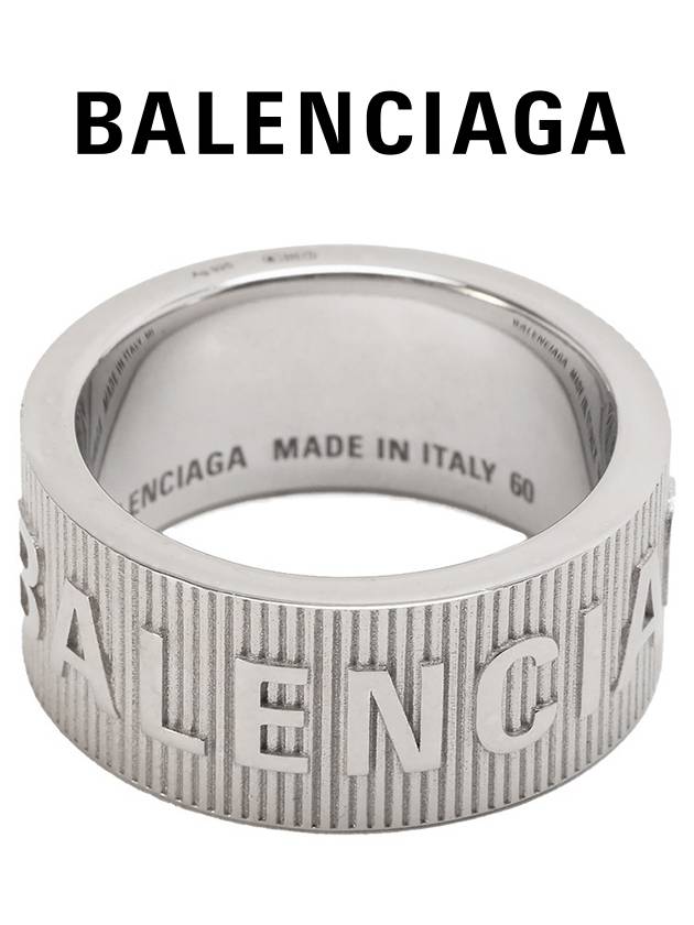 Luxury Balenciaga Striped Logo Ring Silver