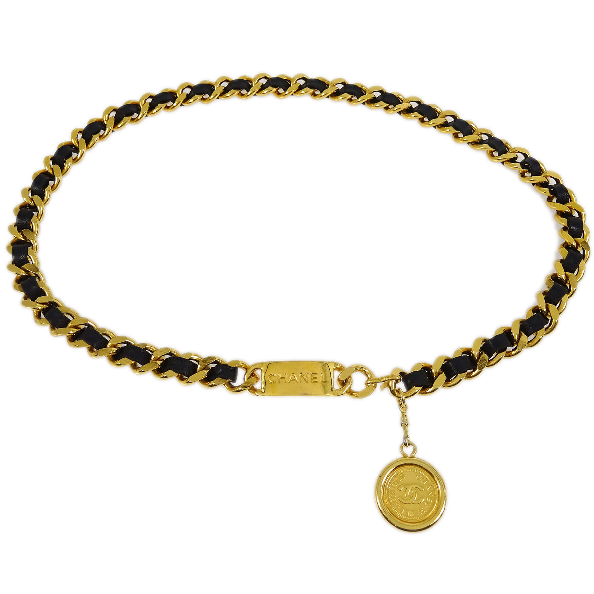 Chanel Medallion Chain Belt Black 94P Small New
