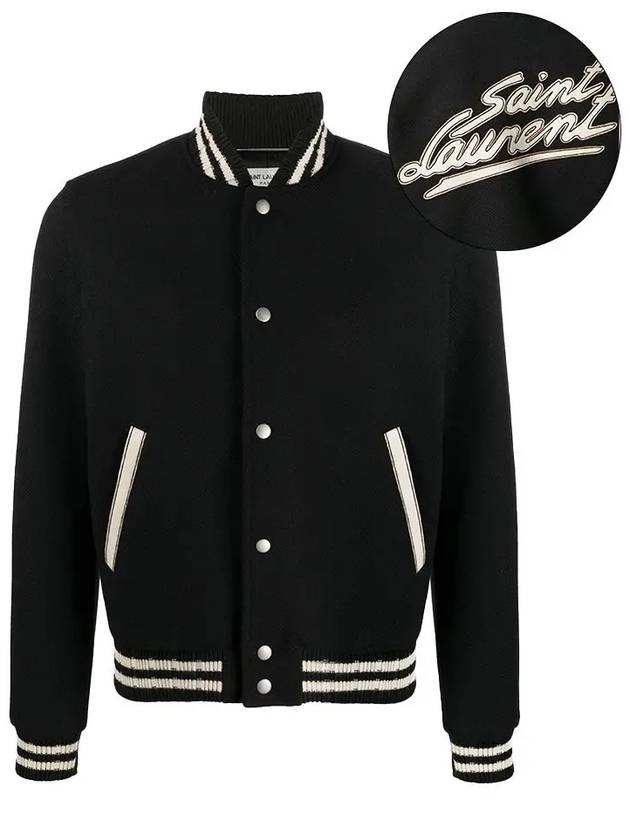 Luxury Saint Laurent Teddy Wool Bomber Jacket  Black