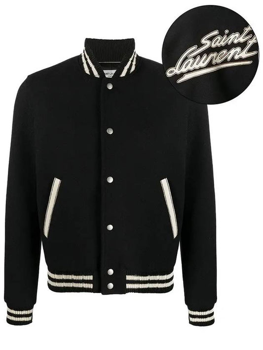 Luxury Saint Laurent Teddy Wool Bomber Jacket  Black