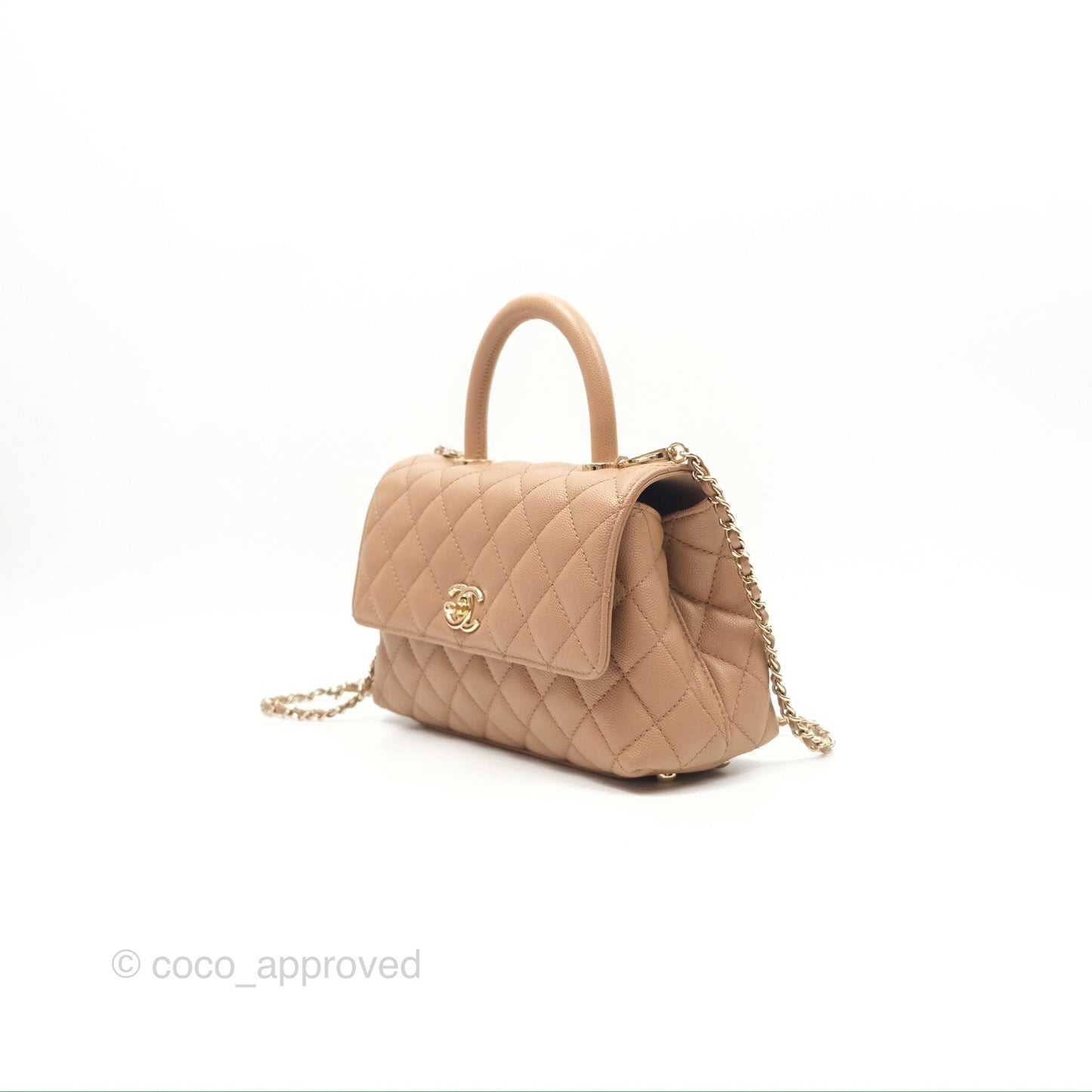 Chanel Small Coco Handle Quilted Beige Caviar Gold Hardware