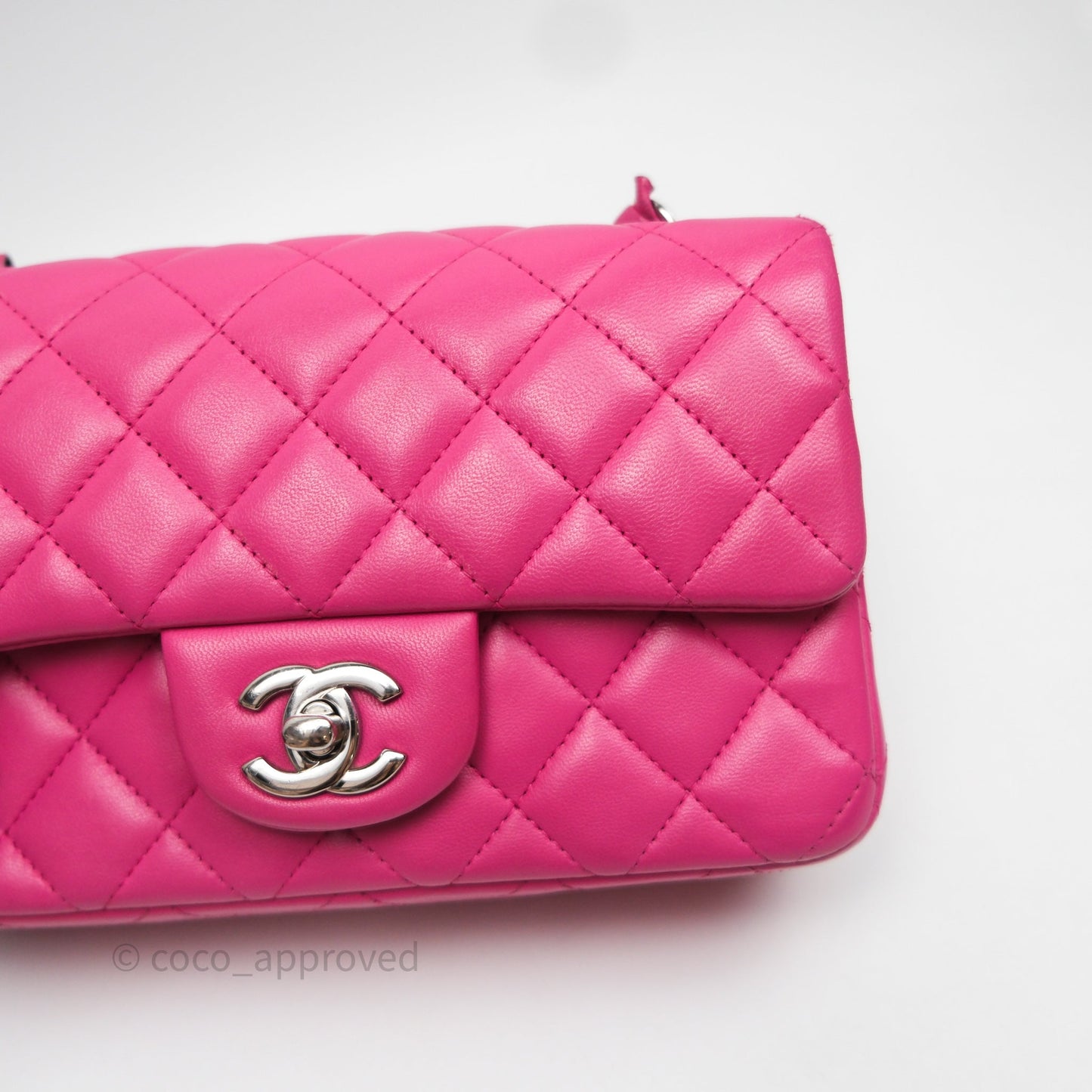 Chanel Mini Rectangular Quilted Dark Pink Lambskin Silver Hardware