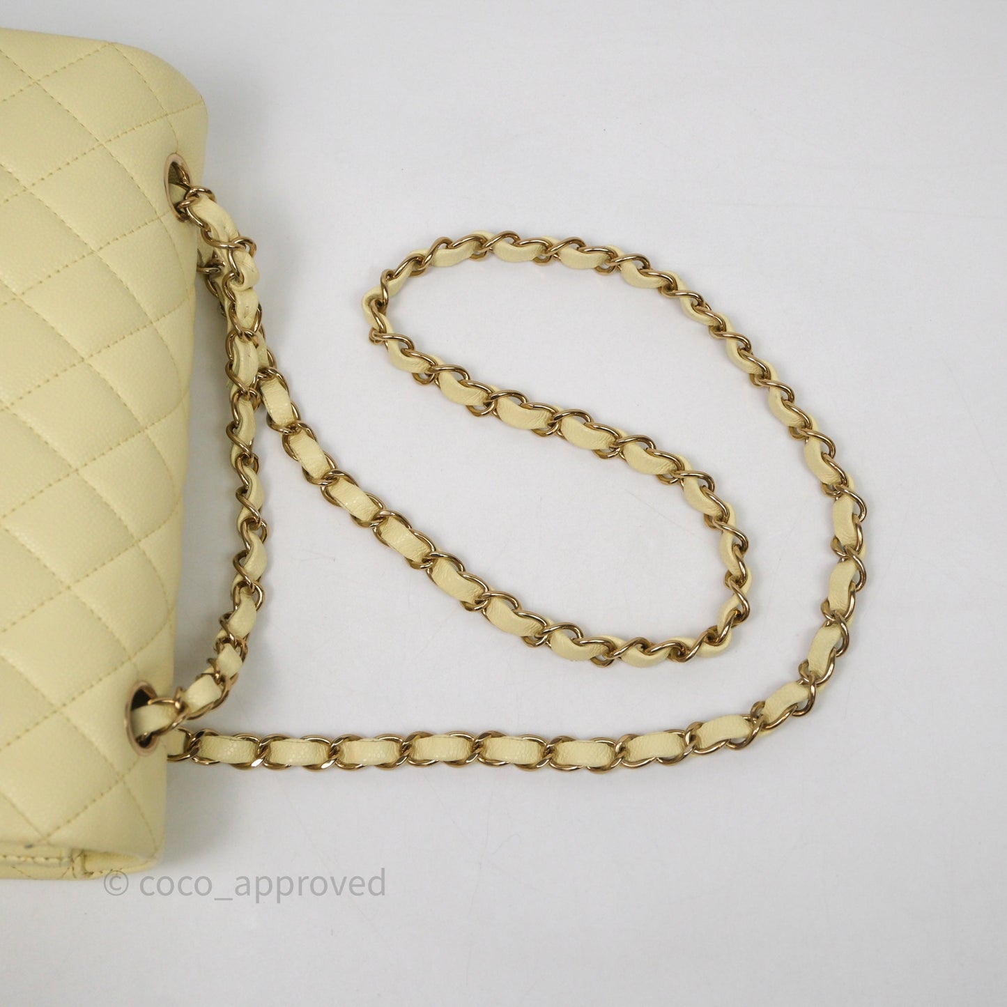 Chanel Small Classic Quilted Flap Light Yellow Caviar Gold Hardware