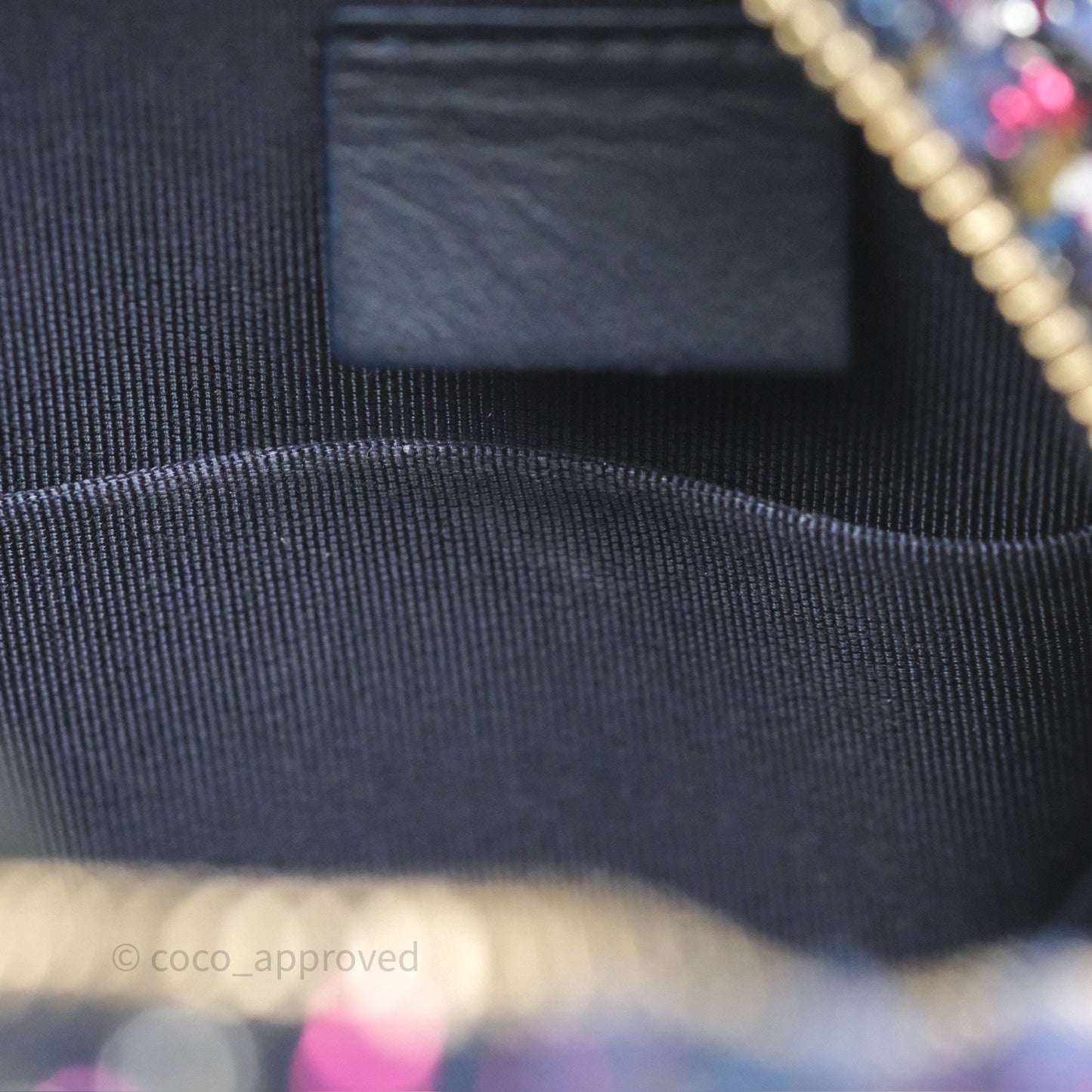 Chanel Charms Round Clutch With Chain Navy Purple Tweed Aged Gold Hardware