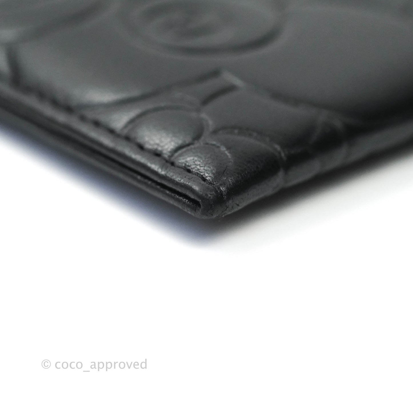 Chanel Classic Camellia Embossed Lambskin Card Holder Silver Hardware