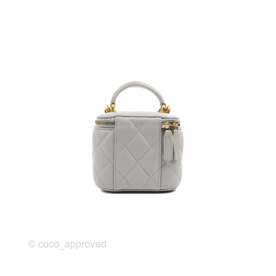 Chanel Mini Top Handle Vanity With Chain Grey Lambskin Aged Gold Hardware