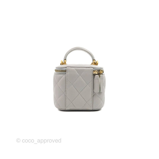 Chanel Mini Top Handle Vanity With Chain Grey Lambskin Aged Gold Hardware