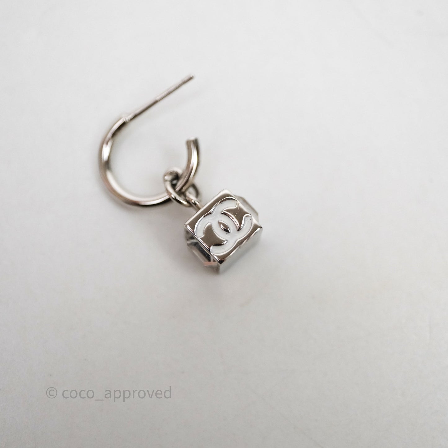 Chanel CC Crystal Square Drop Earrings Silver Tone 25C