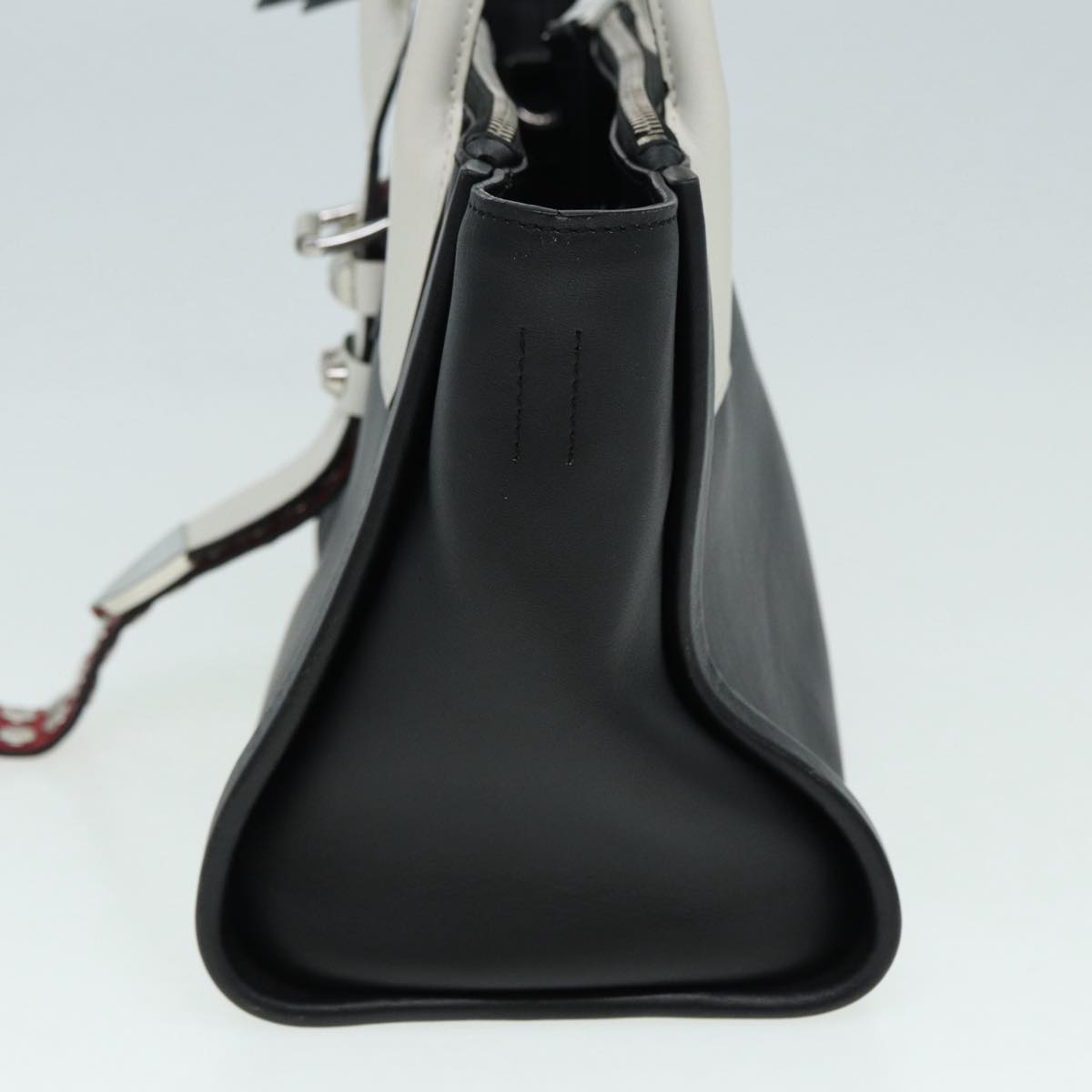 Luxury Prada Hand Bag Leather 2way Black White Silver  88091