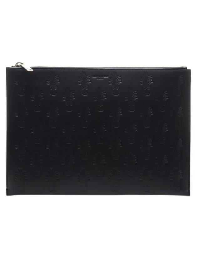 Luxury Saint Laurent Skull Pineapple Pattern Clutch Bag Black