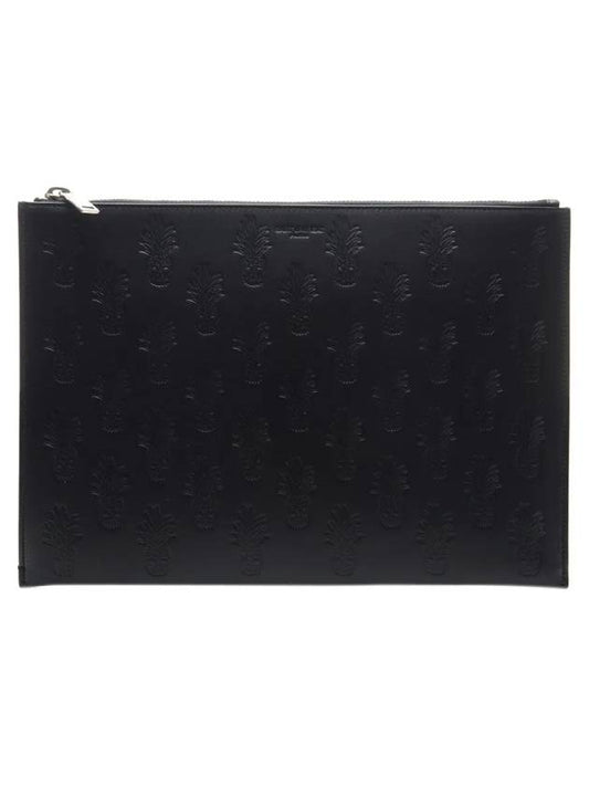 Luxury Saint Laurent Skull Pineapple Pattern Clutch Bag Black