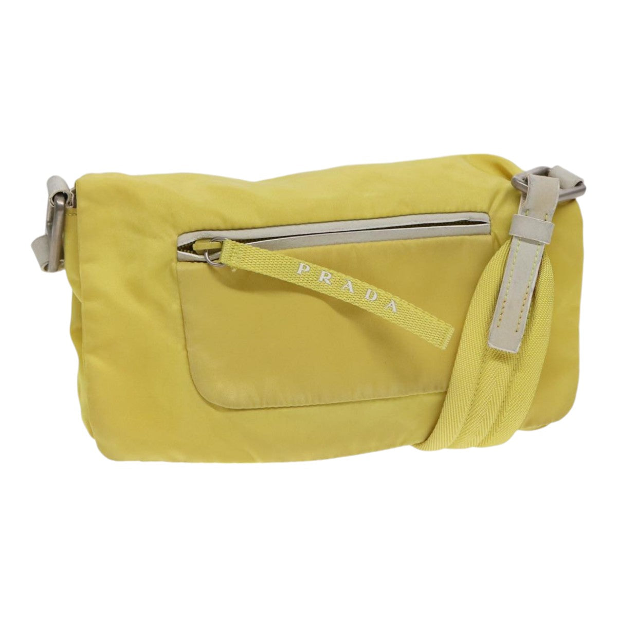 Luxury Prada Shoulder Bag Nylon Yellow Silver  88093