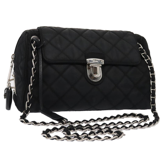 Luxury Prada Quilted Chain Shoulder Bag Nylon Black Silver  88100