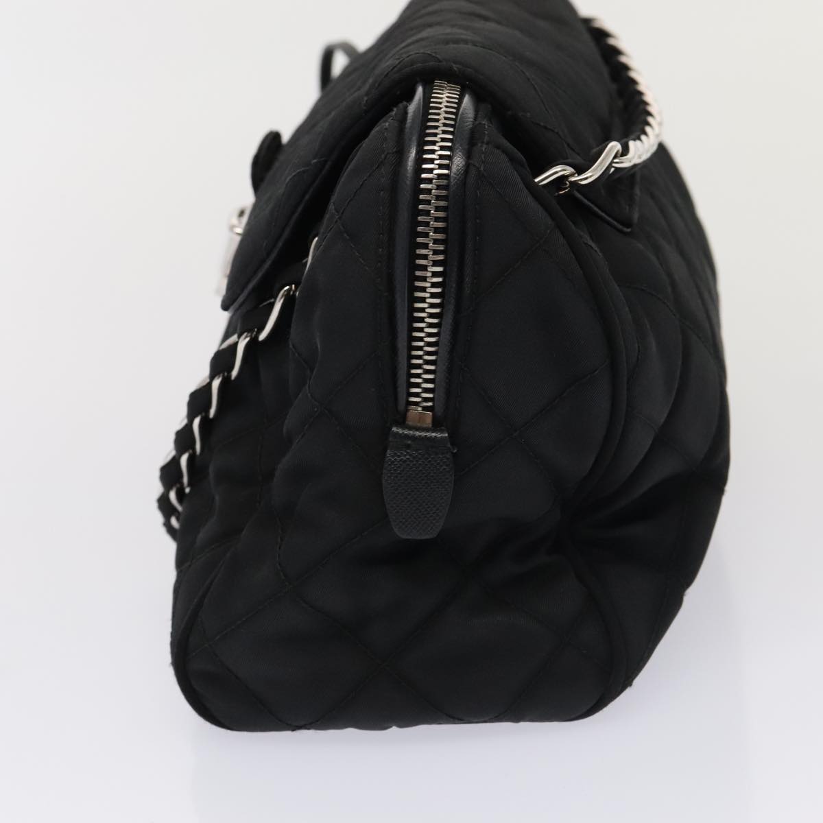Luxury Prada Quilted Chain Shoulder Bag Nylon Black Silver  88100