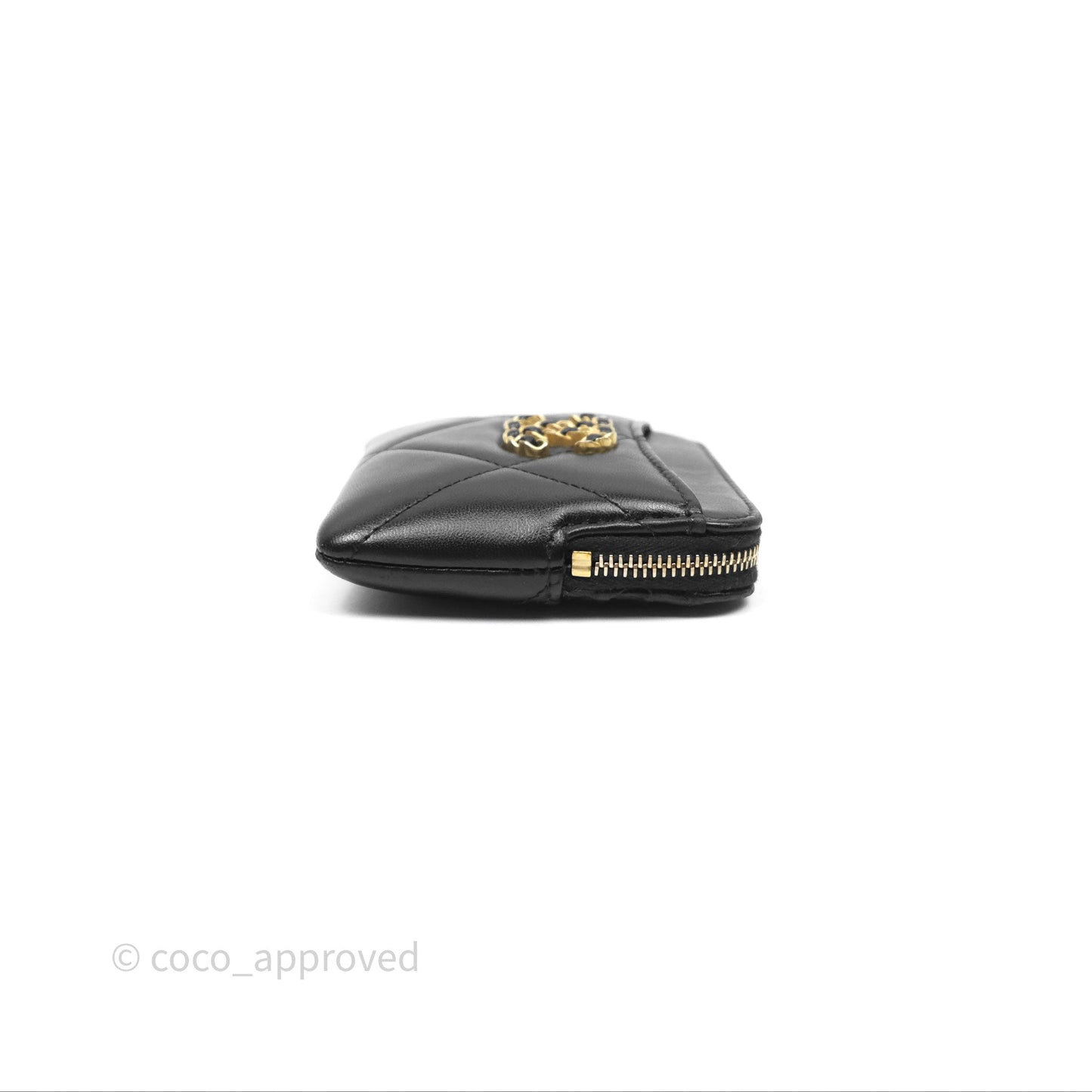 Chanel 19 Black Zipped Coin Purse Lambskin Gold Hardware