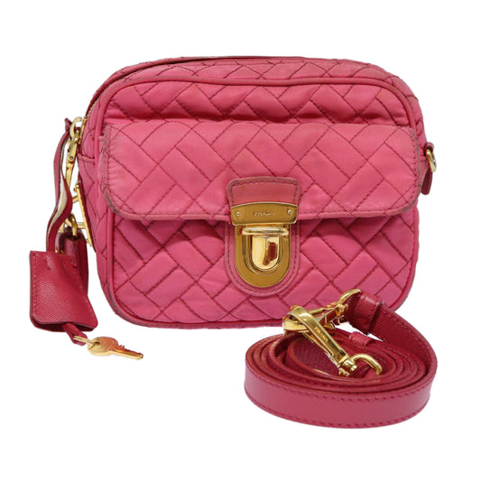 Luxury Prada Quilted Shoulder Bag Nylon Pink Gold  88102