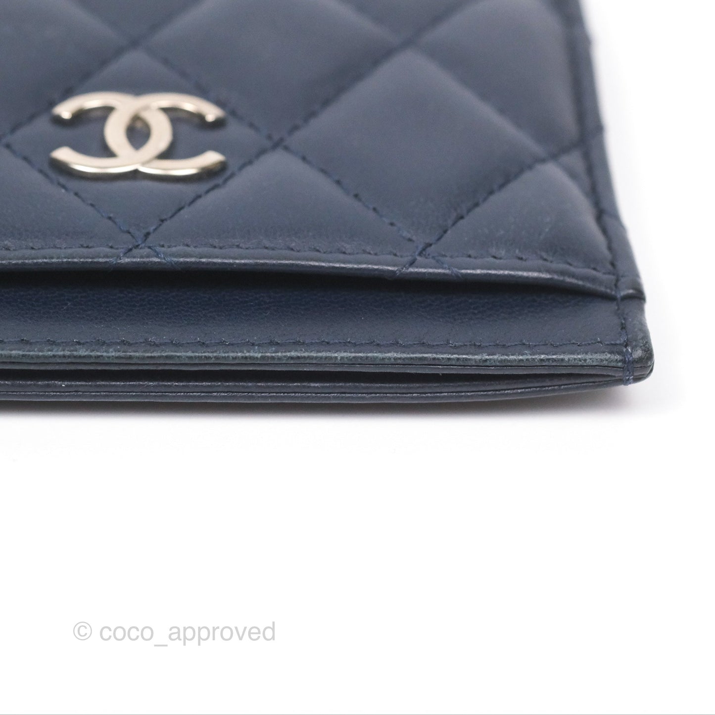 Chanel Quilted Classic Flat Card Holder Navy Sliver Hardware