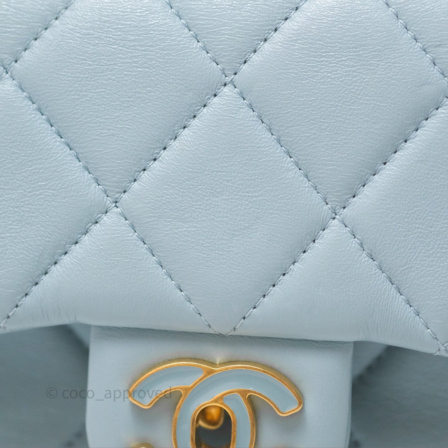 Chanel Quilted Enamel Pending CC Mini Square Flap Baby Blue Lambskin 22P