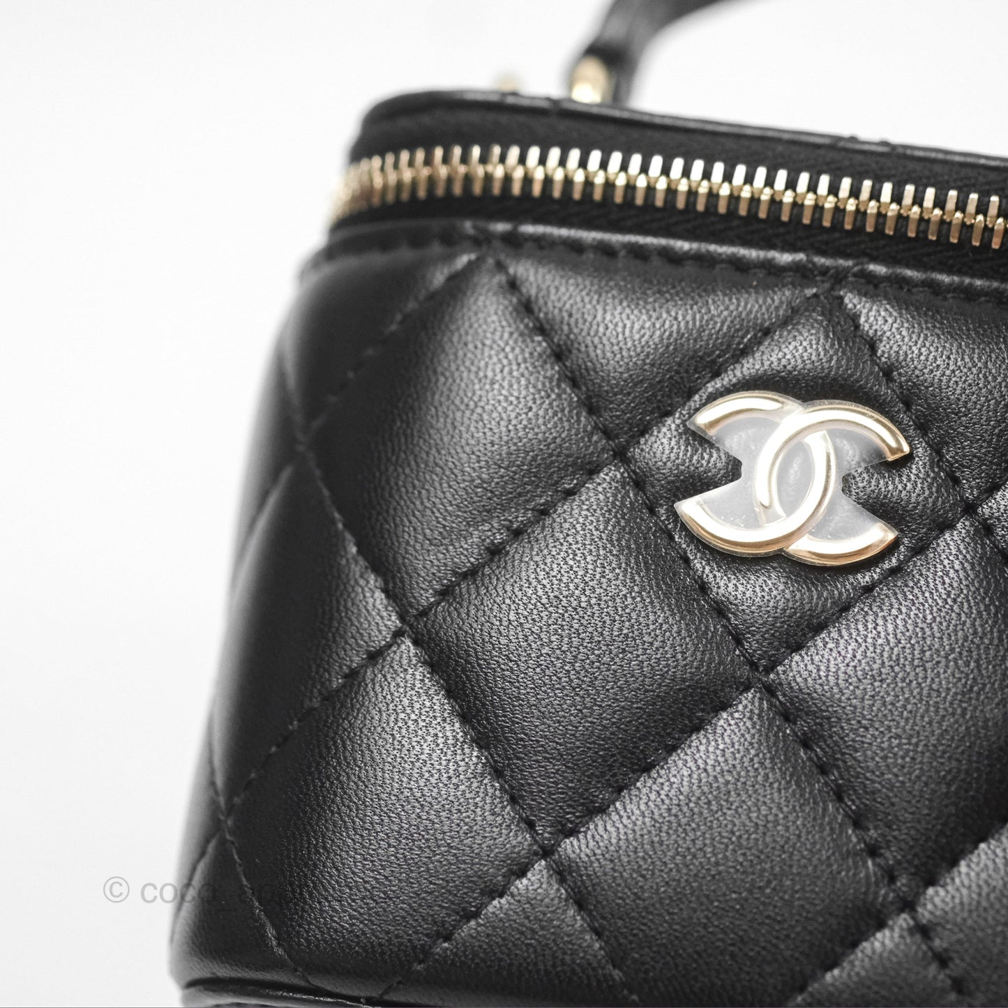 Chanel Mini Top Handle Vanity With Chain Black Lambskin Gold Hardware