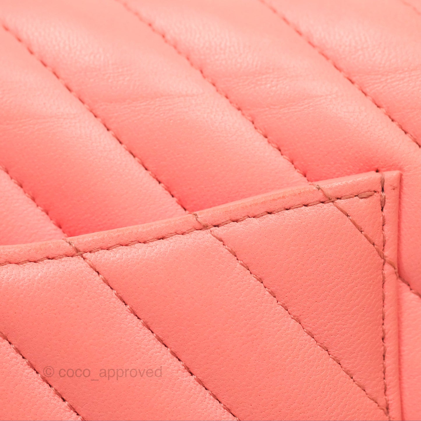 Chanel Chevron Mini Rectangular Flap Peach Pink Lambskin Aged Gold Hardware