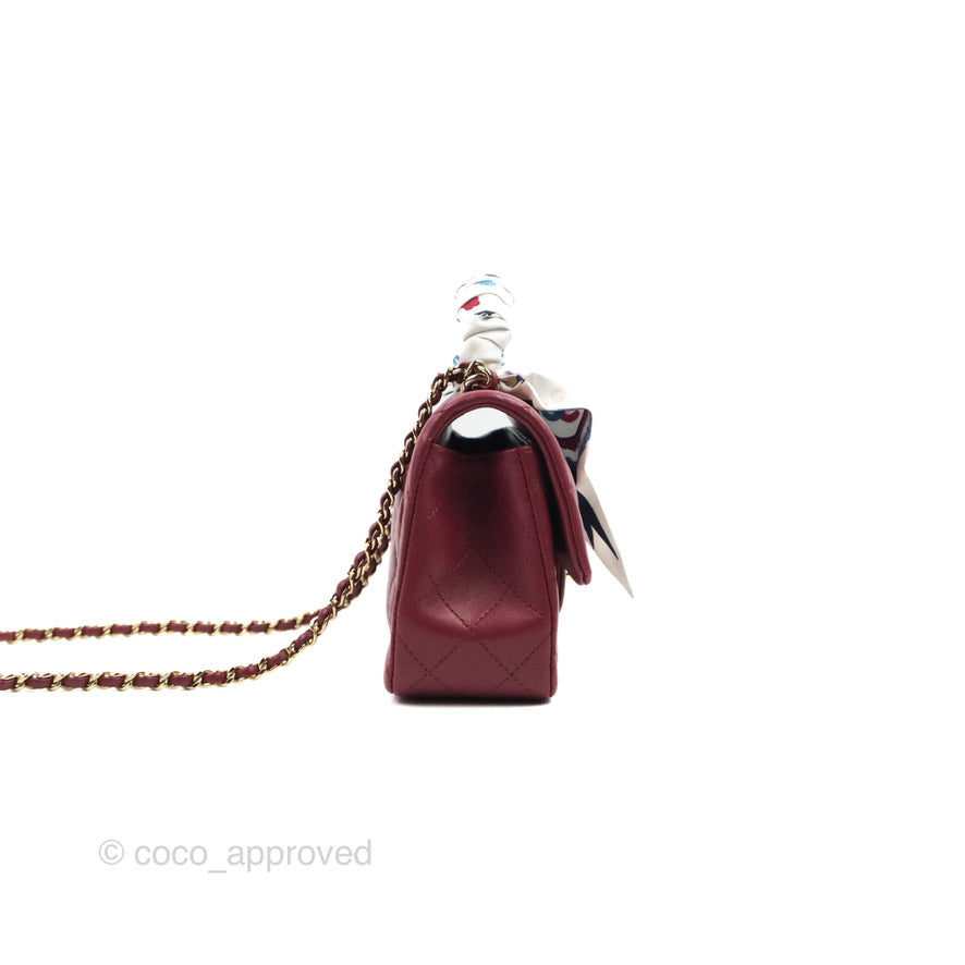 Chanel Top Handle Mini Rectangular Flap Bag Burgundy Lambskin Gold Hardware