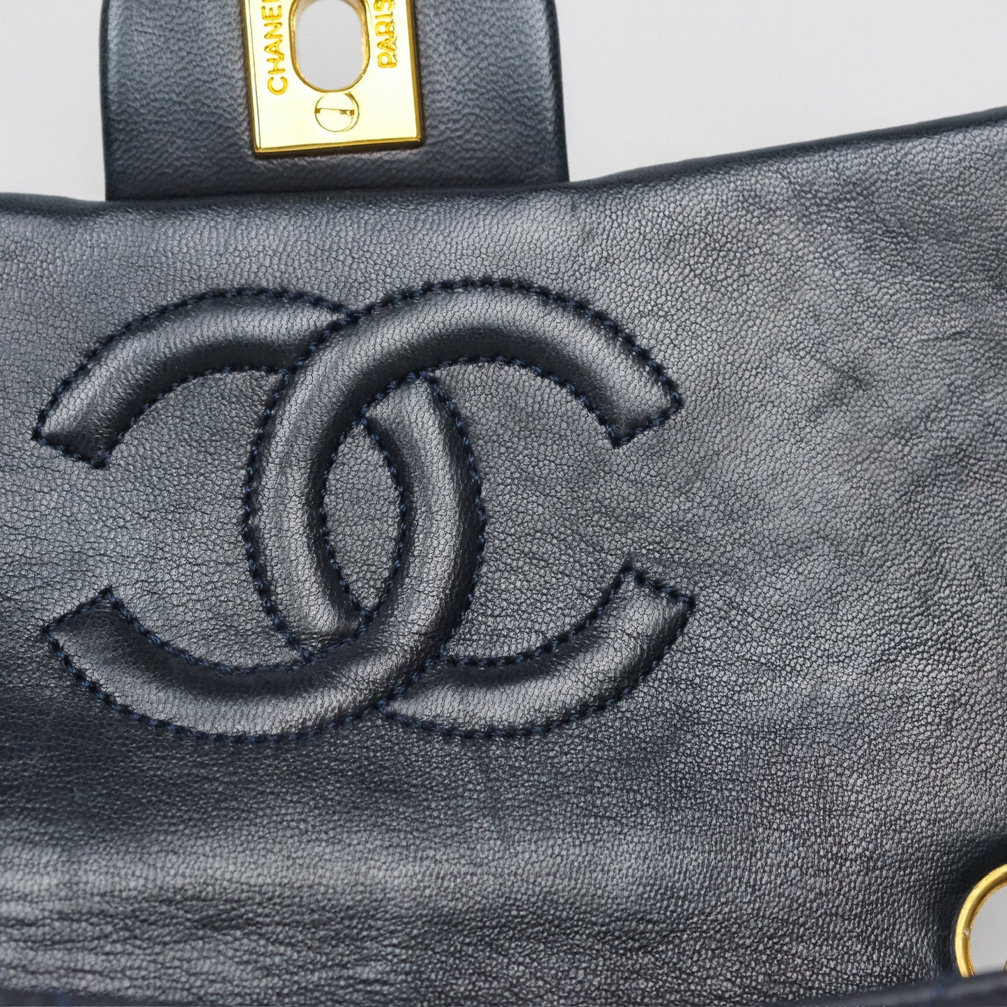 Chanel Vintage Mini Square Navy Lambskin 24K Gold Hardware