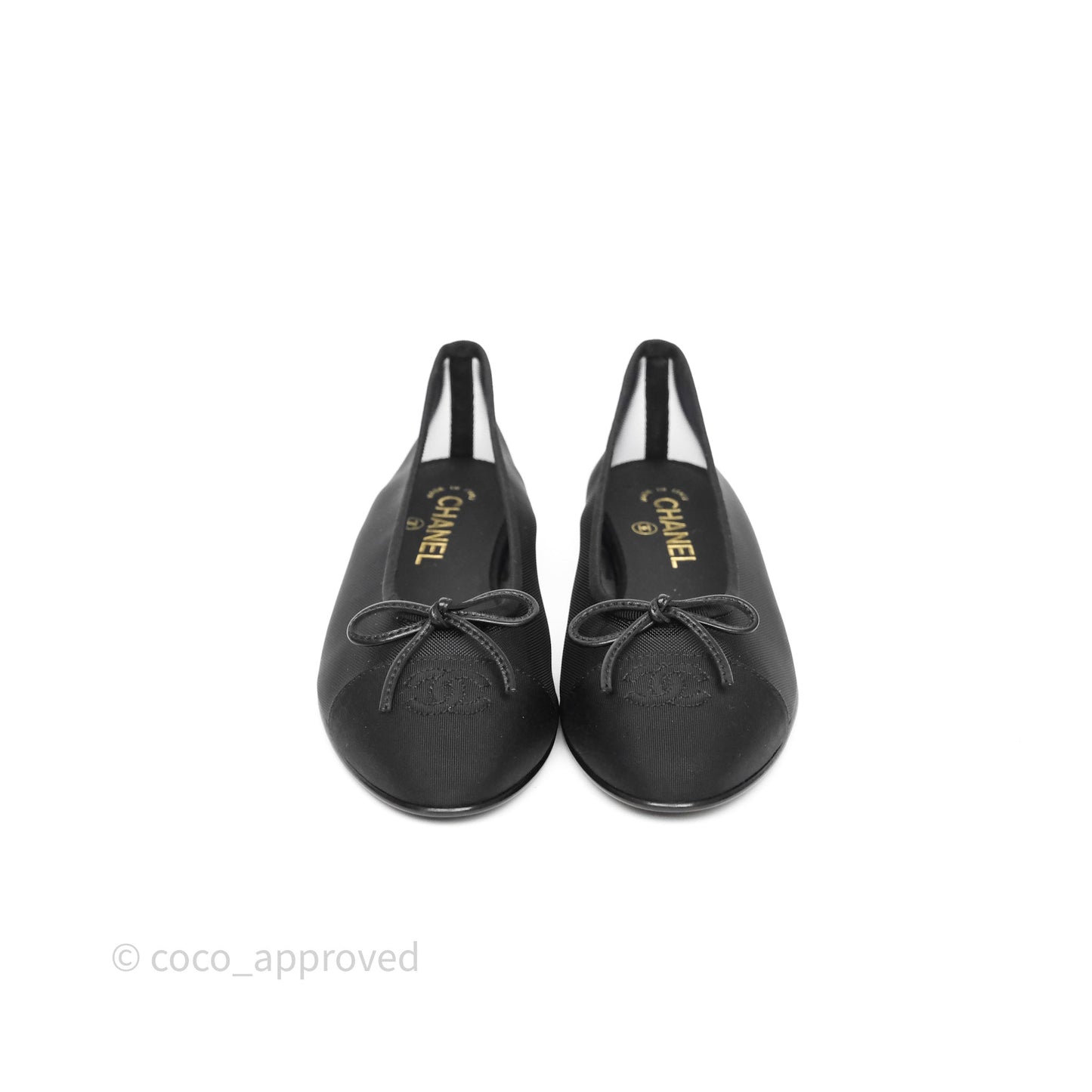 Chanel Ballet Flats Black Mesh Grosgrain 26P Size 38.5