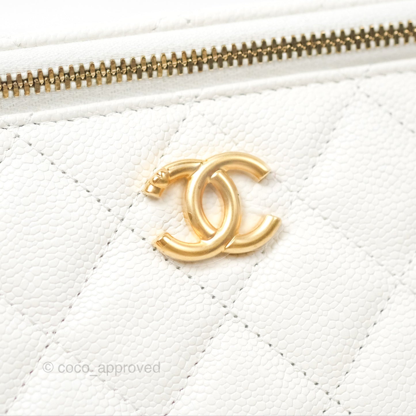 Chanel Vanity with Heart Adjustable Chain White Caviar Aged Gold Hardware
