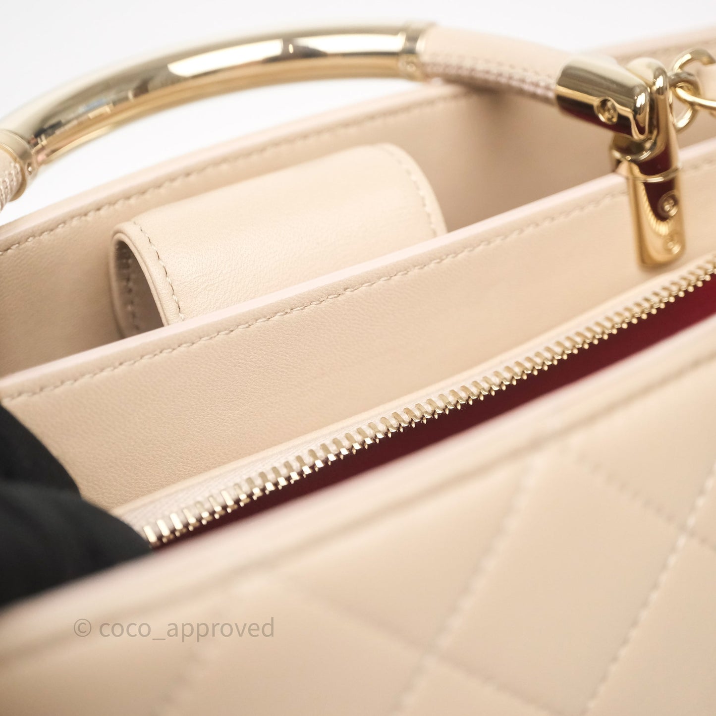 Chanel Quilted Top Handle Carry Chic Bag Beige Lambskin Gold Hardware