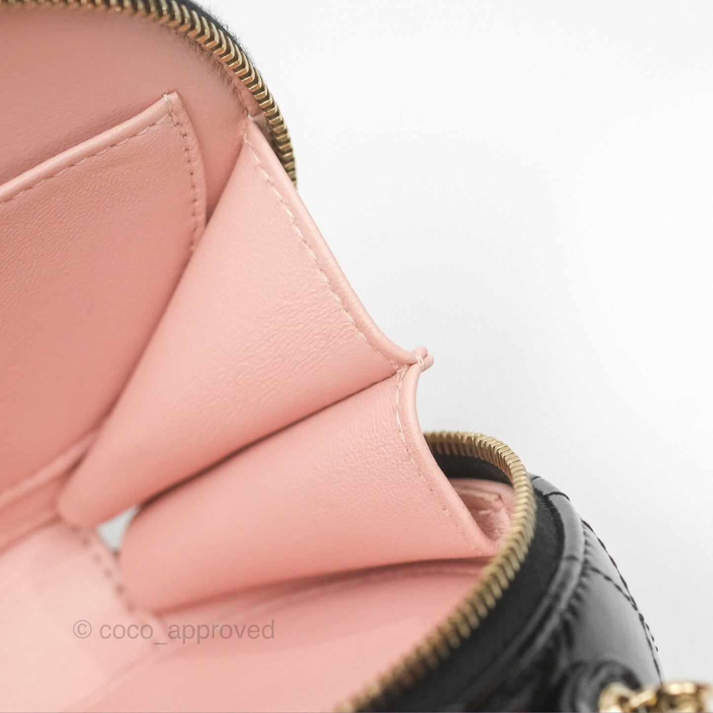 Chanel Mini Round Vanity Bag Handle With Care Black Glazed Lambskin 22C