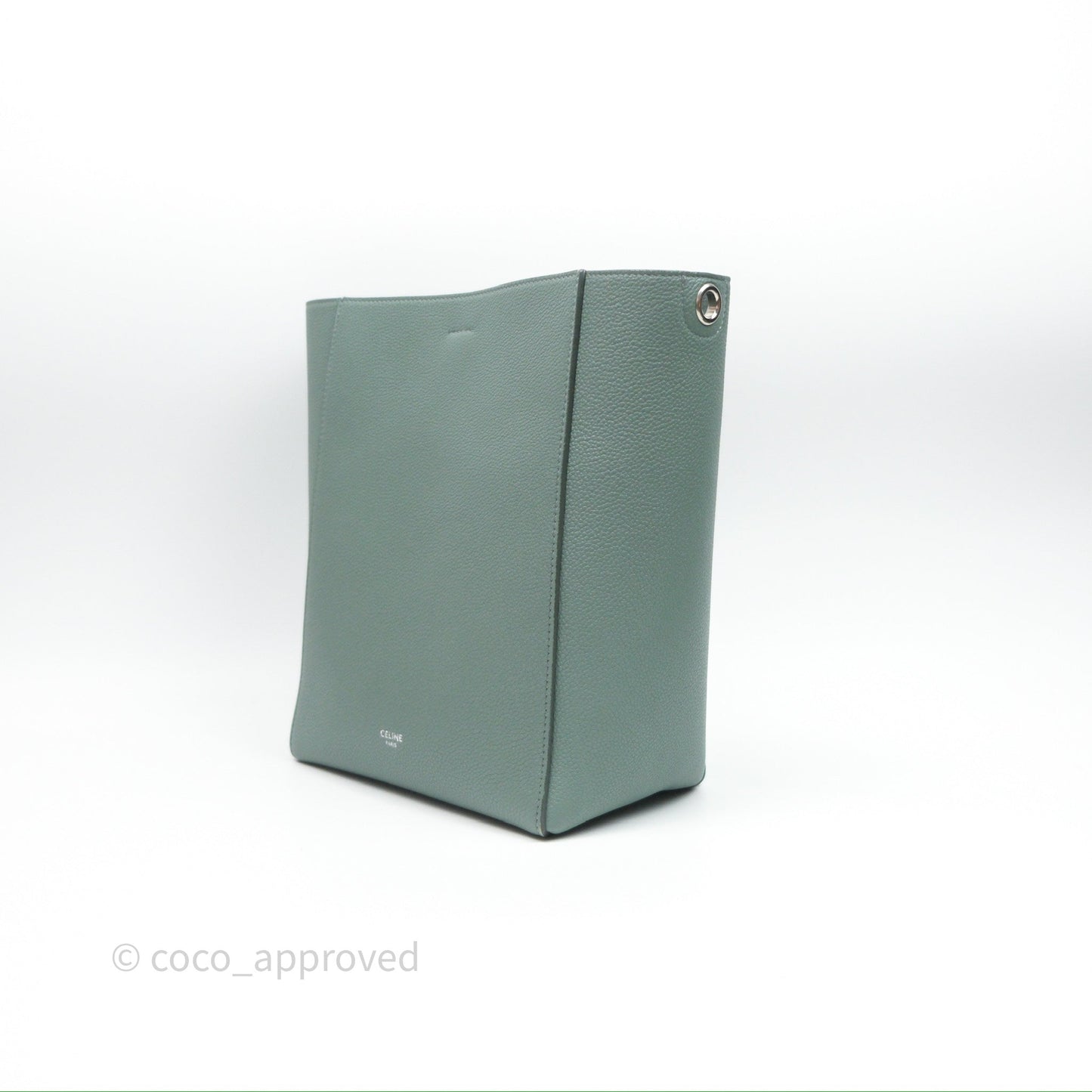 Celine Small Sangle Bucket Bag Light Green Celadon Grained Calfskin Silver Hardware