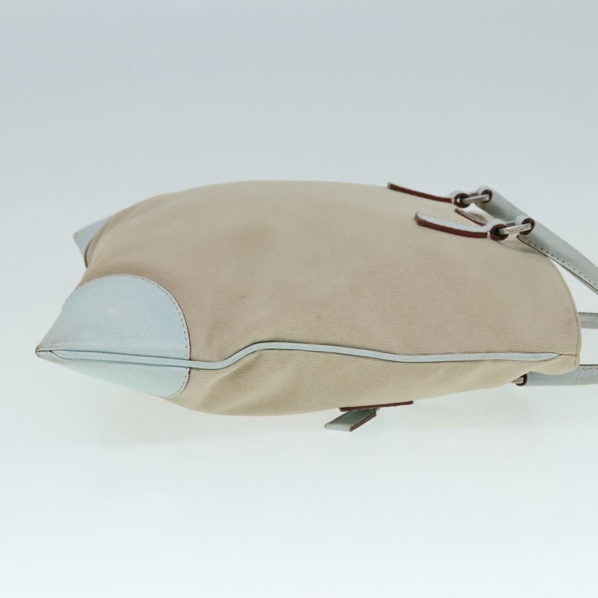 Luxury Prada Hand Bag Canvas Leather Beige Baby Blue Silver  88202