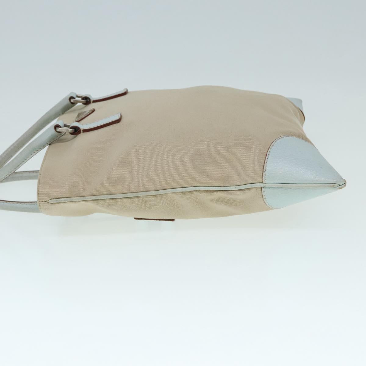 Luxury Prada Hand Bag Canvas Leather Beige Baby Blue Silver  88202