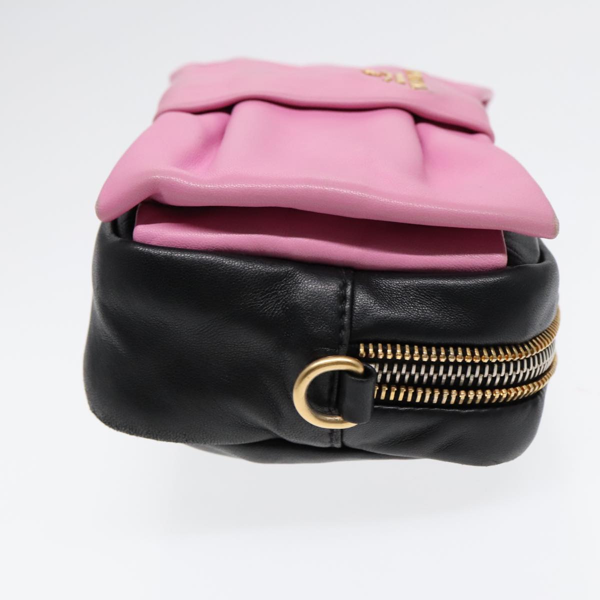Luxury Prada Ribbon Shoulder Bag Leather Pink Black gold  88221