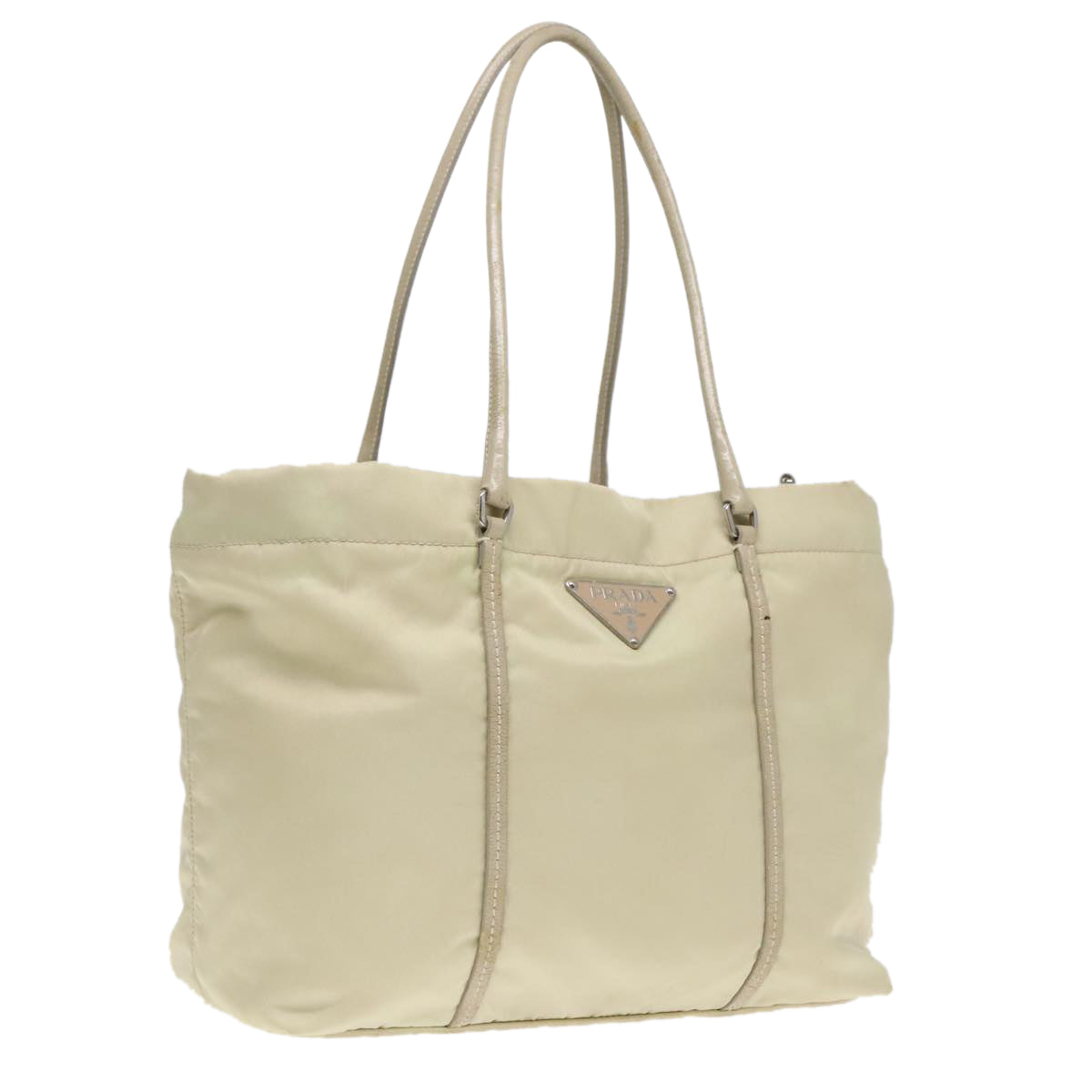 Luxury Prada Tote Bag Nylon Leather Beige Silver  88226