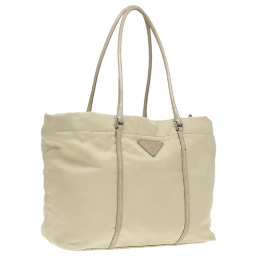Luxury Prada Tote Bag Nylon Leather Beige Silver  88226