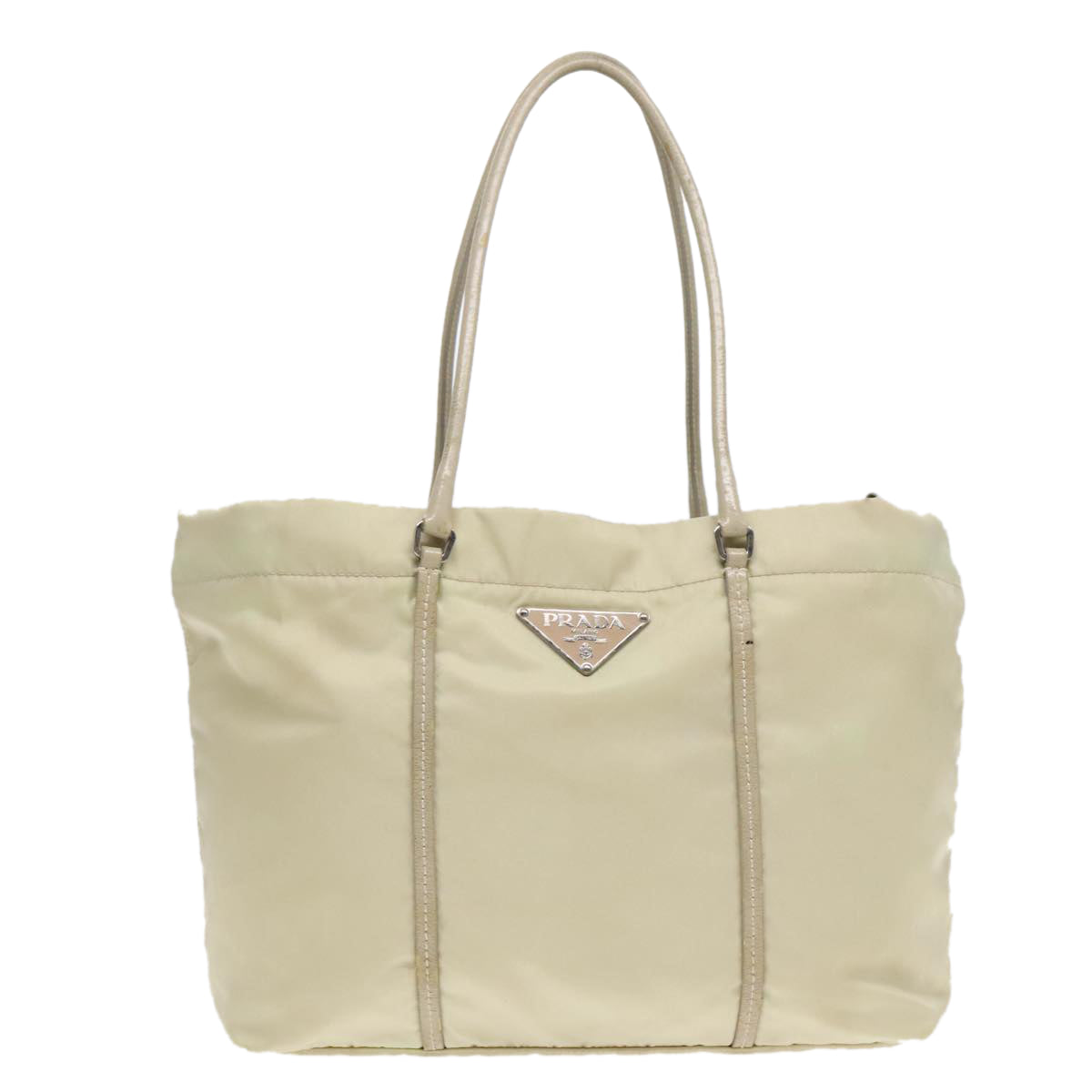 Luxury Prada Tote Bag Nylon Leather Beige Silver  88226
