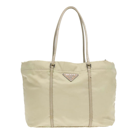 Luxury Prada Tote Bag Nylon Leather Beige Silver  88226