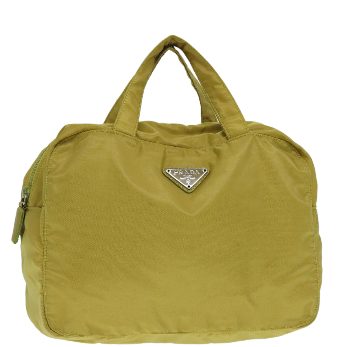 Luxury Prada Hand Bag Nylon Lime Yellow Silver  88227